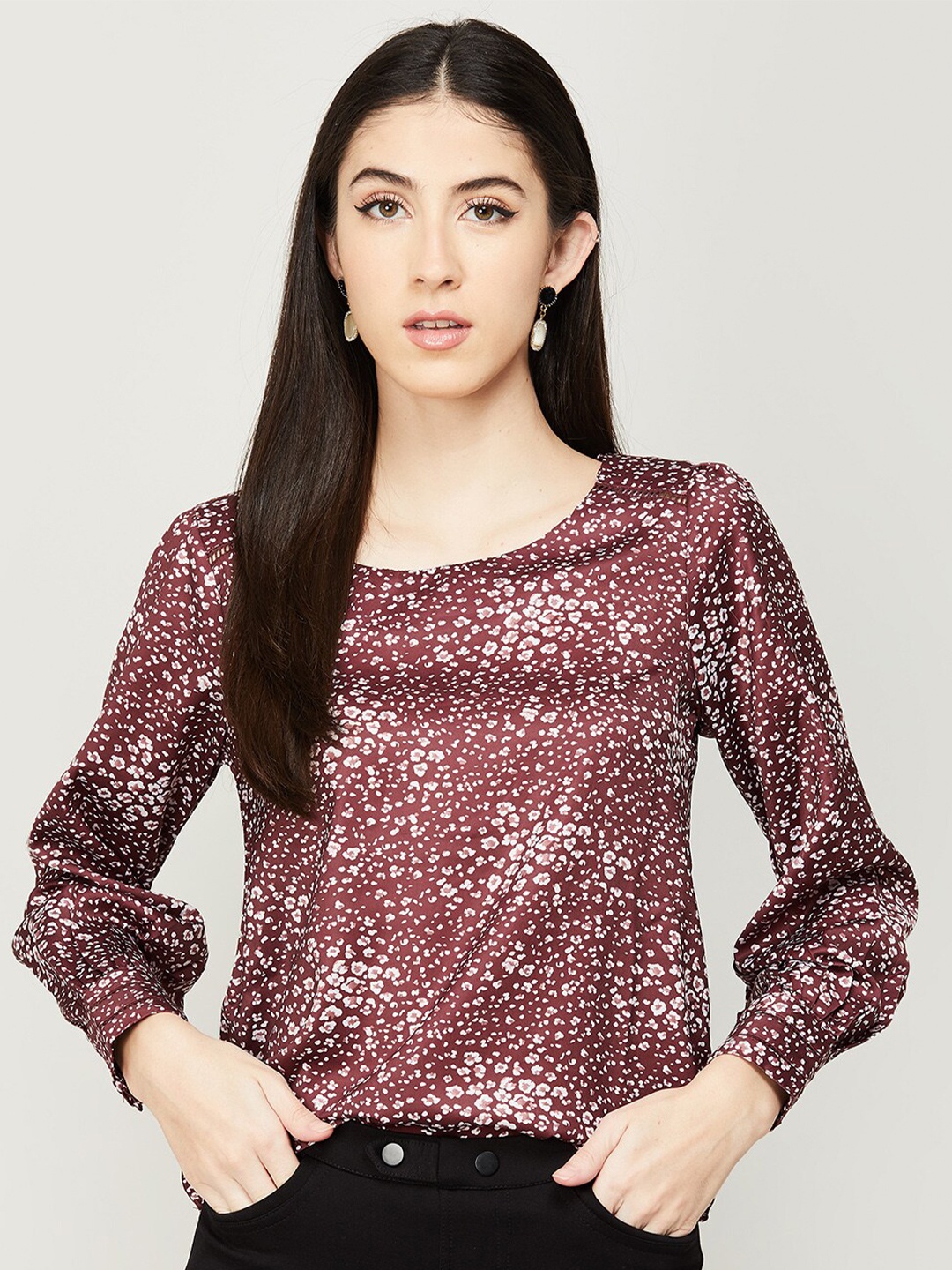 

CODE by Lifestyle Maroon & Pink Floral Printed Top