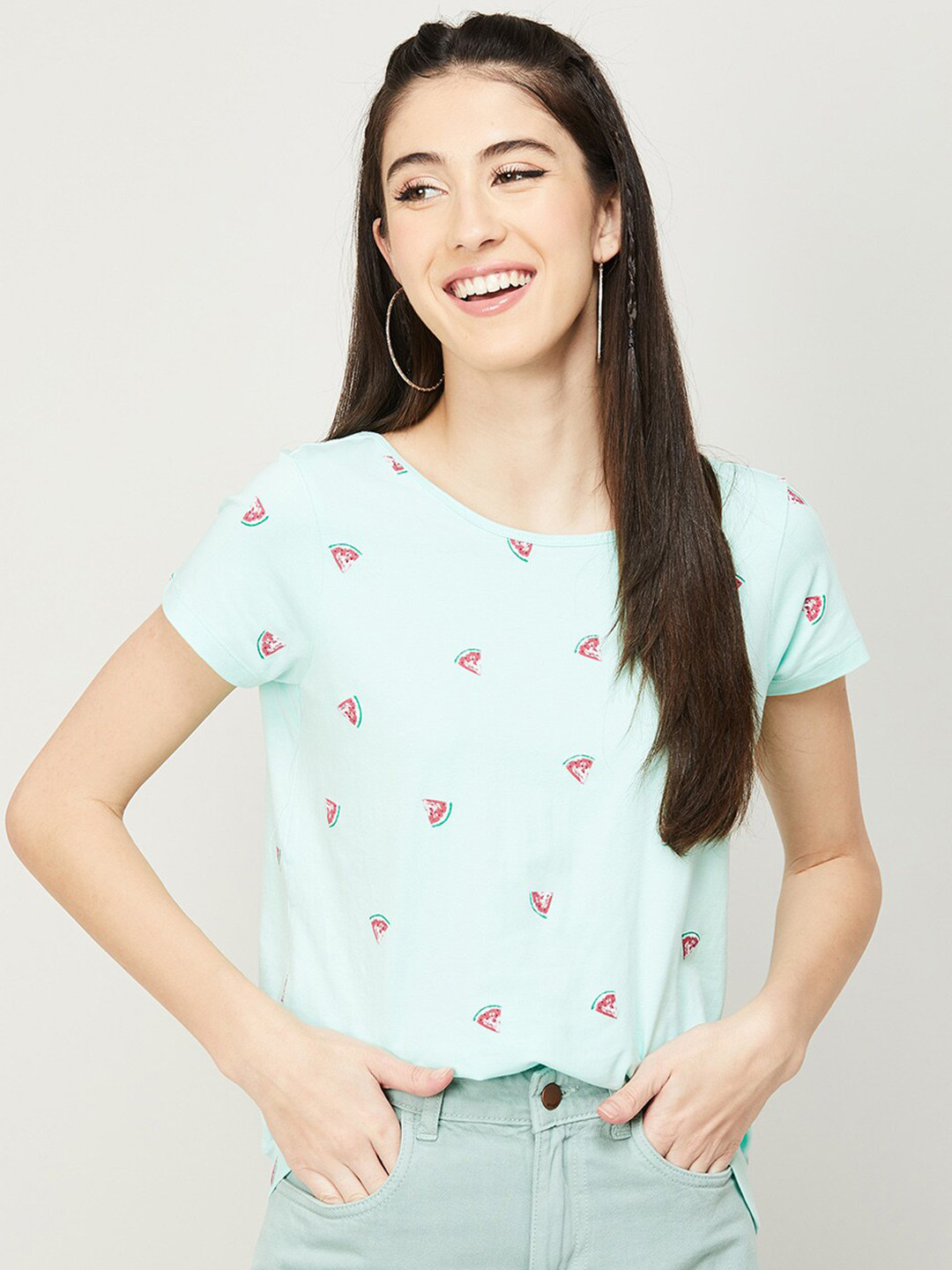 

Fame Forever by Lifestyle Sea Green & Red Print Top