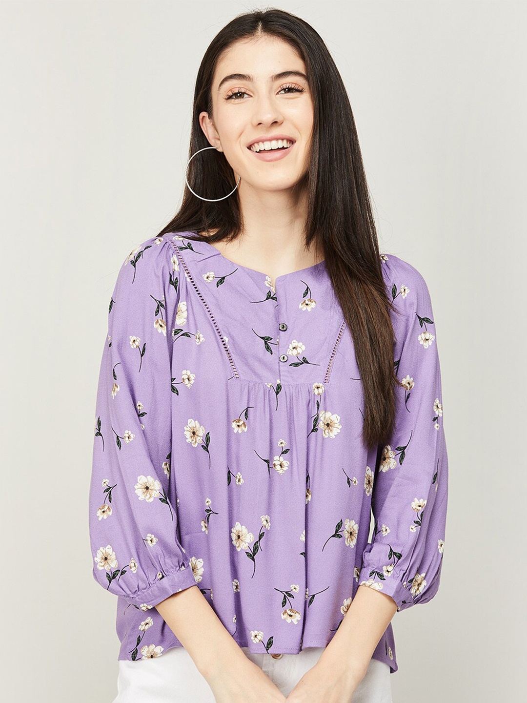 

Fame Forever by Lifestyle Purple & White Floral Print Top