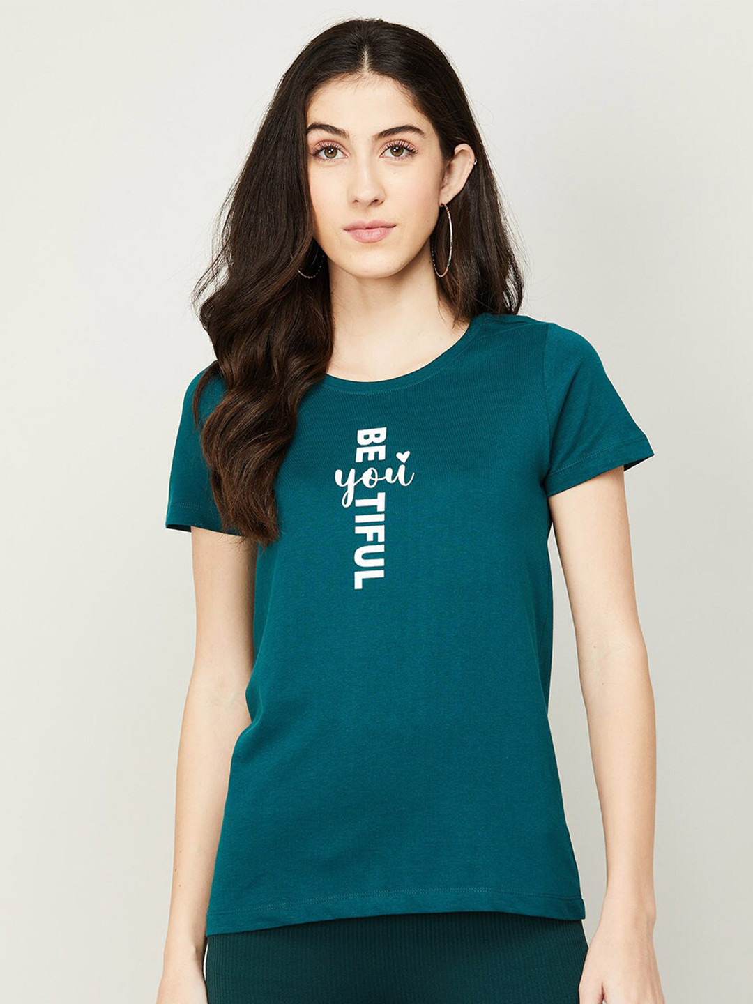 

Fame Forever by Lifestyle Women Teal & White Typography Printed T-shirt