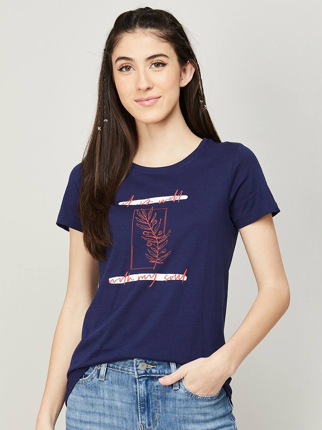 

Fame Forever by Lifestyle Women Navy Blue & White Typography Printed T-shirt