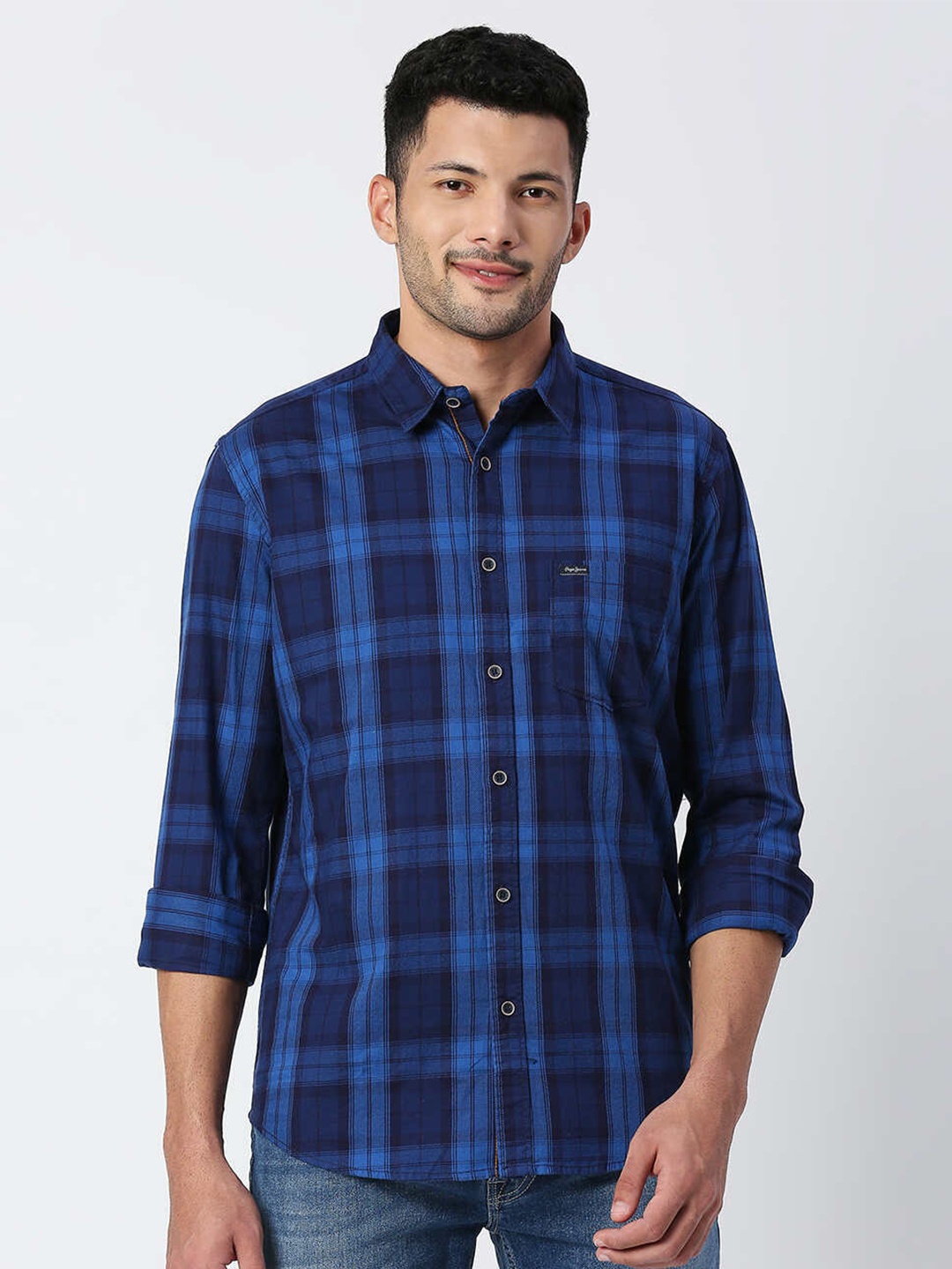 

Pepe Jeans Men Tartan Checks Casual Cotton Shirt, Blue