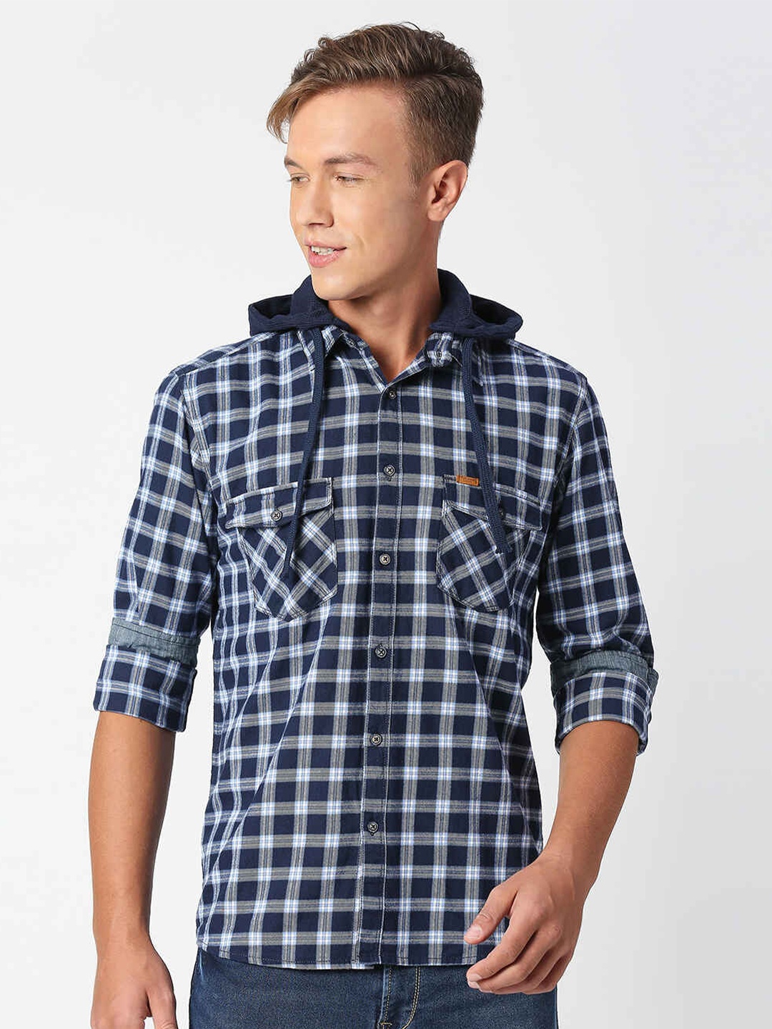 

Pepe Jeans Men Checked Casual Cotton Shirt, Blue