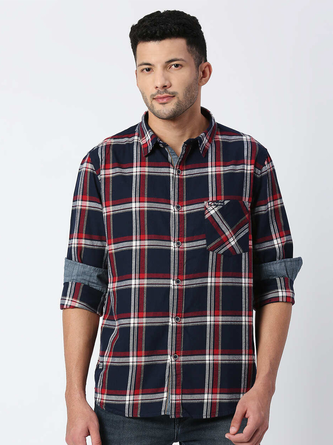 

Pepe Jeans Tartan Checks Casual Cotton Shirt, Navy blue