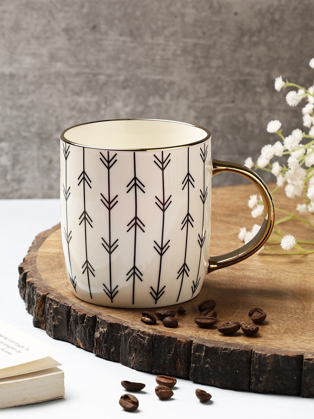 

OddCroft White & Black Black Black Printed Ceramic Glossy Cup 350 ML