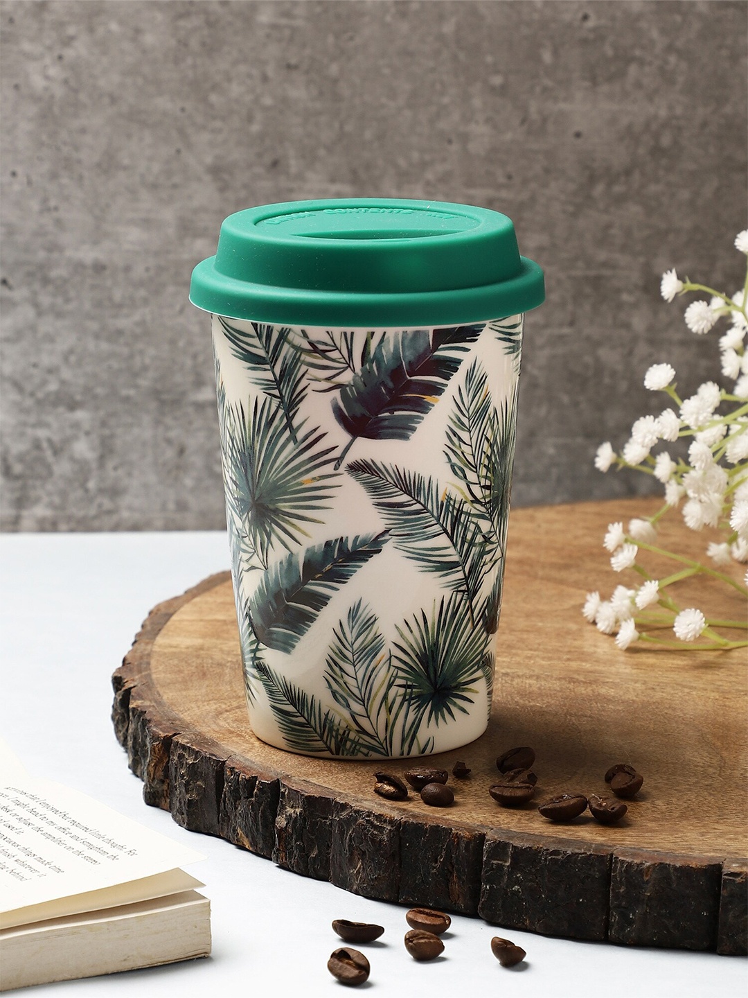 

OddCroft White & Green Printed Ceramic Matte Mug 400 ML