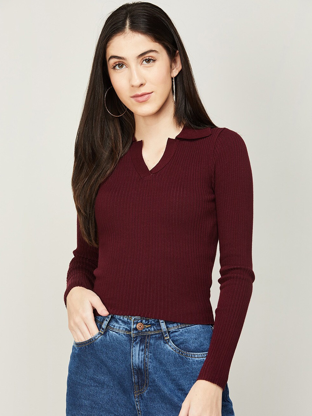 

Ginger by Lifestyle Women Maroon Solid Top