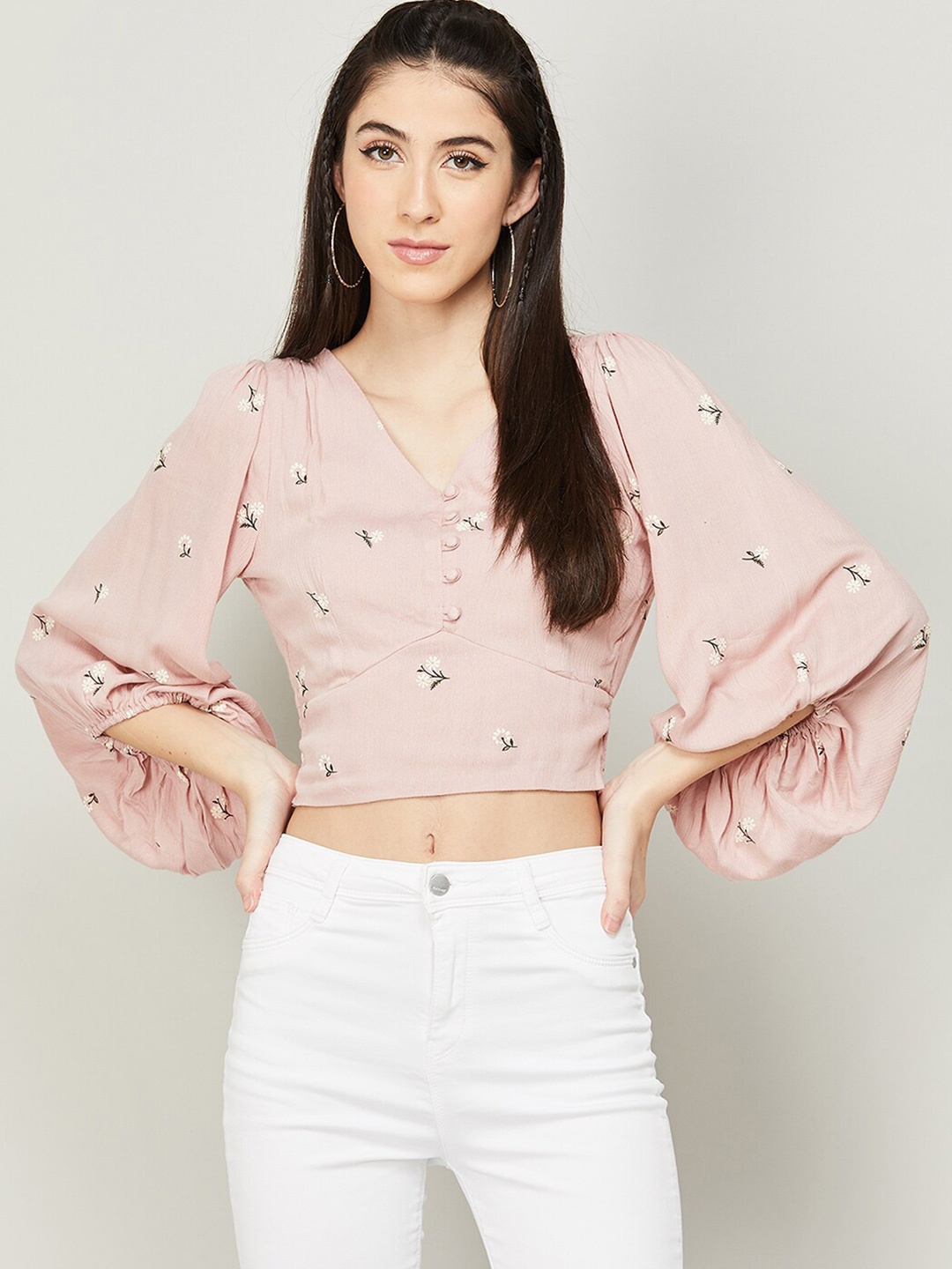

Ginger by Lifestyle Pink Floral Print Crop Top
