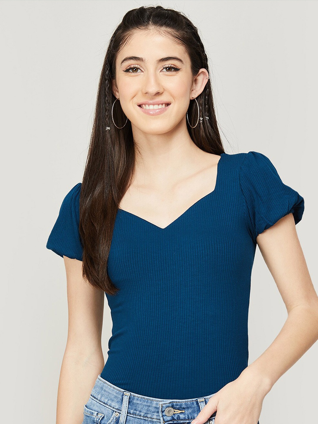 

Ginger by Lifestyle Blue Sweetheart Neck Top