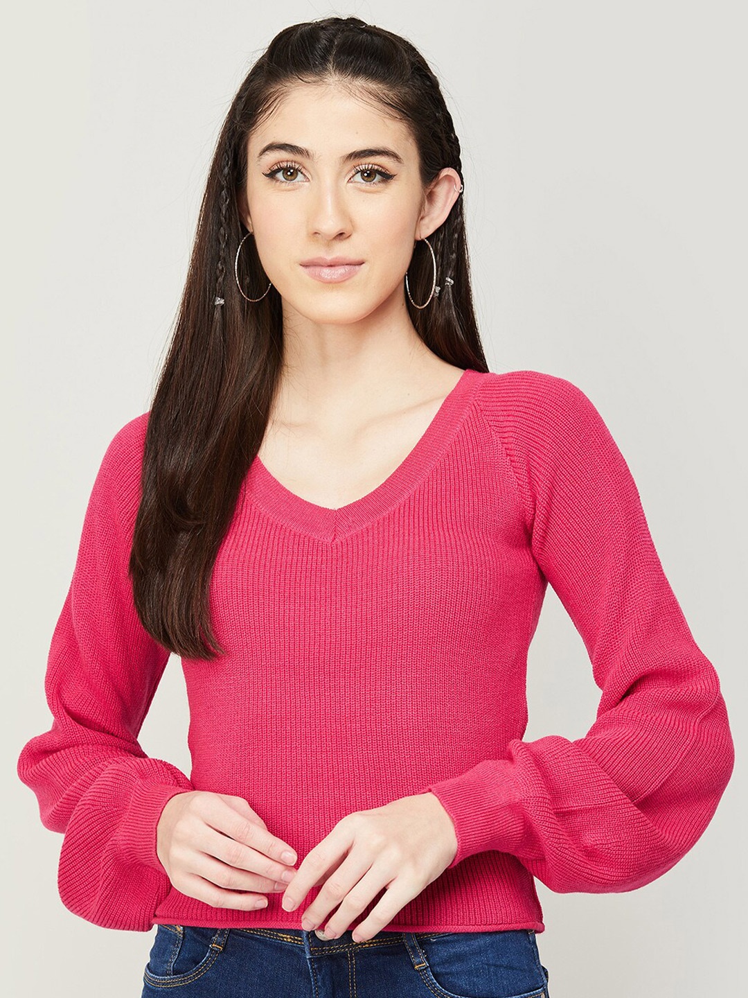 

Ginger by Lifestyle Pink V Neck Acrylic Crop Top