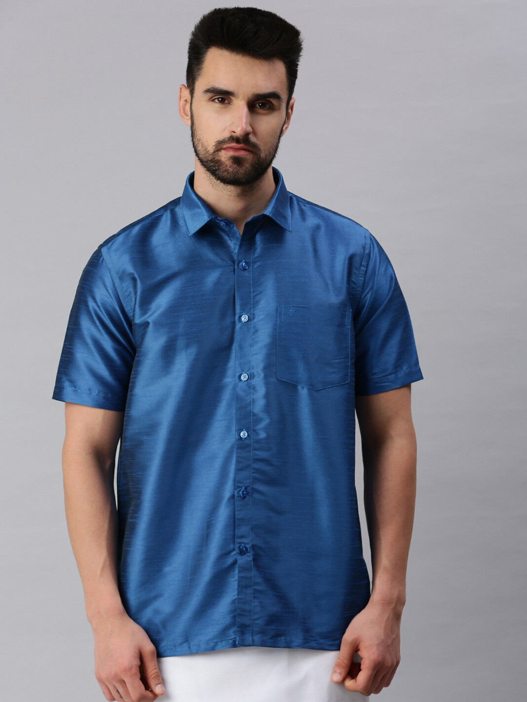 

Ramraj Men Blue Half Sleeves Polyester Shirt & Dhoti Set