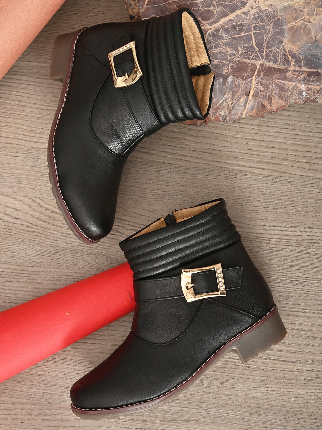 

Bootco Girls Black Textured Block Monk Boots