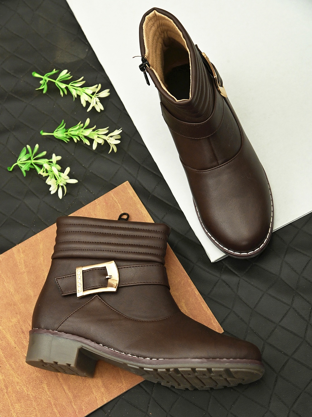 

Bootco Women Brown Textured Casual Flatform Boots