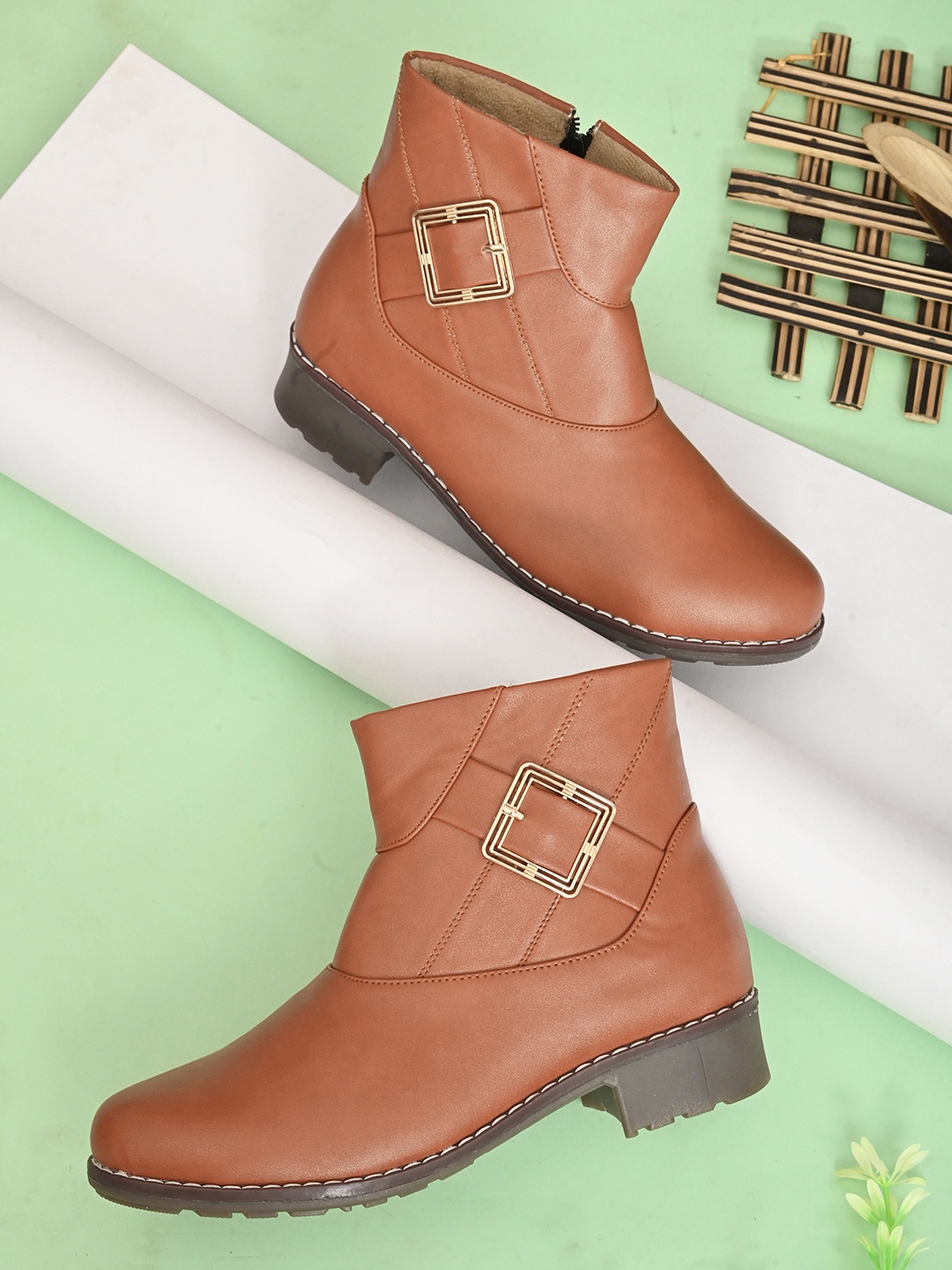

Bootco Women Tan-Colored Textured Regular Boots
