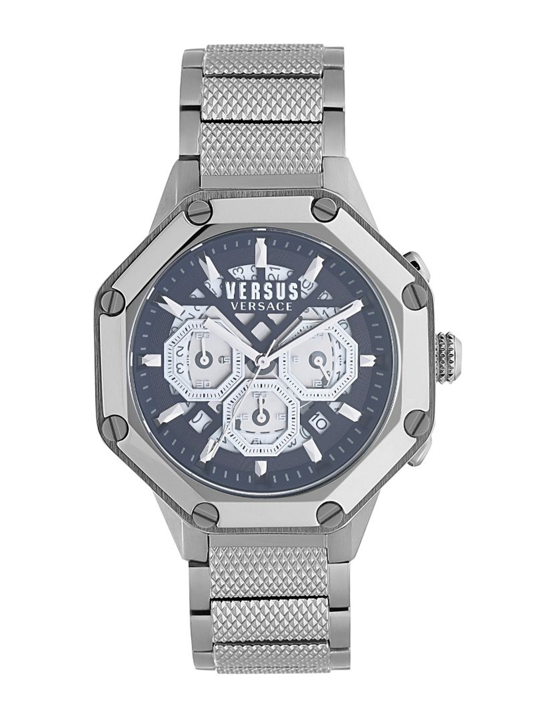 

Versus Men Blue Brass Embellished Dial & Silver Toned Stainless Steel Bracelet Style Straps Analogue Watch