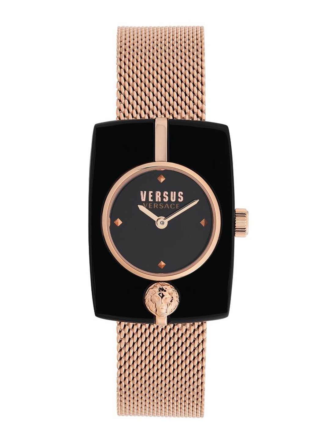 

Versus Women Black Brass Embellished Dial & Silver Toned Stainless Steel Bracelet Style Straps Analogue Watch