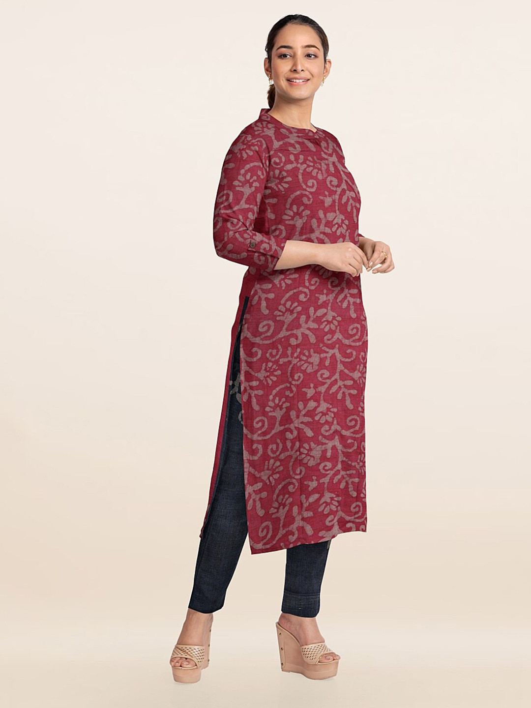 

Pothys Pink & Black Printed Unstitched Dress Material