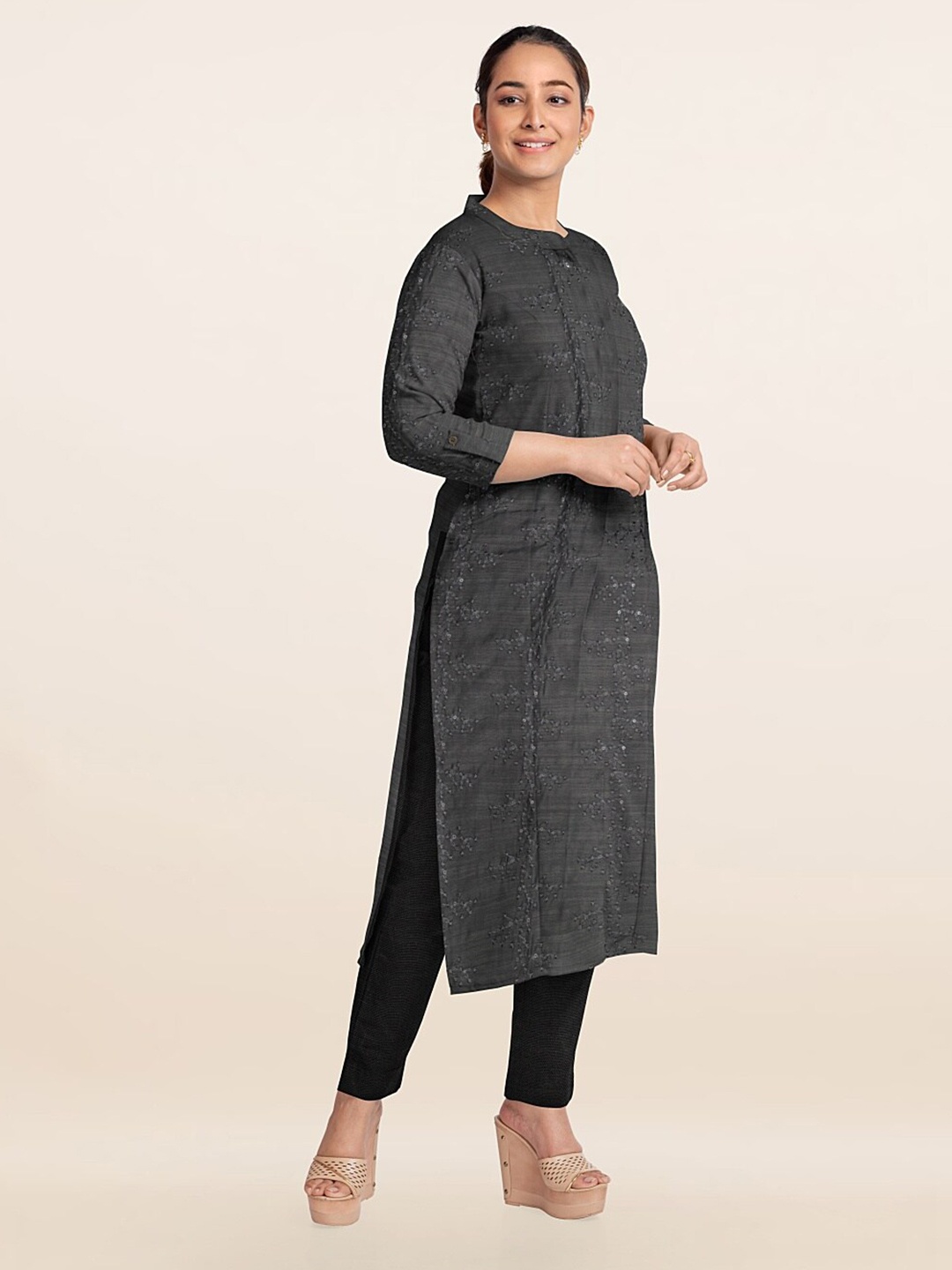 

Pothys Grey Embroidered Unstitched Dress Material