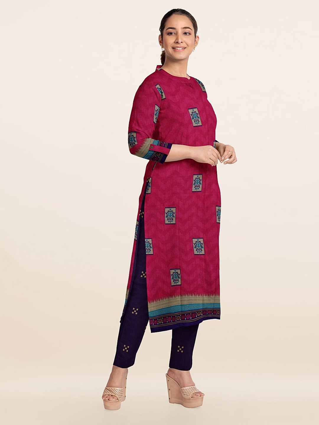 

Pothys Pink & Black Printed Unstitched Dress Material