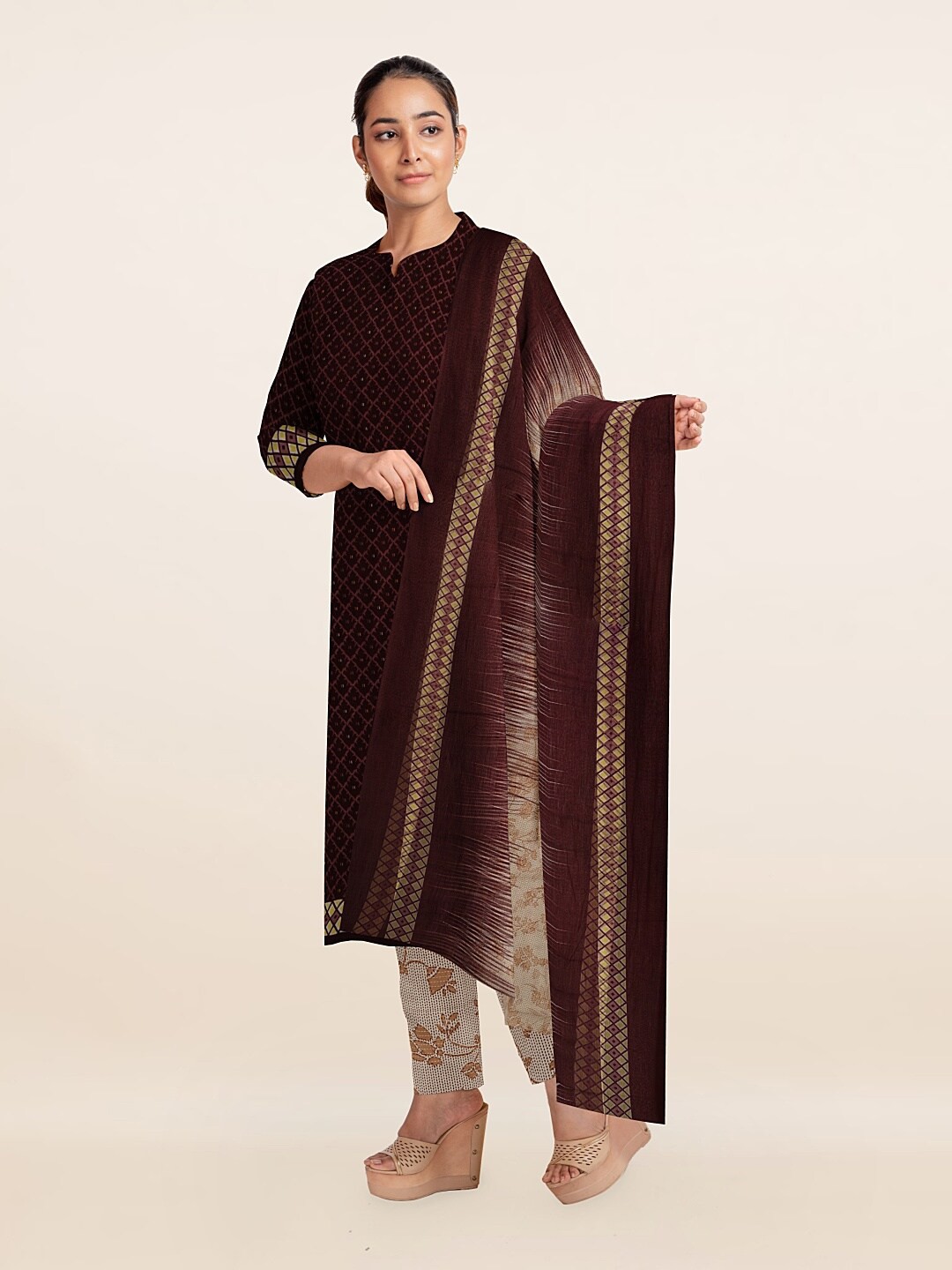 

Pothys Geometric Printed Unstitched Dress Material, Maroon