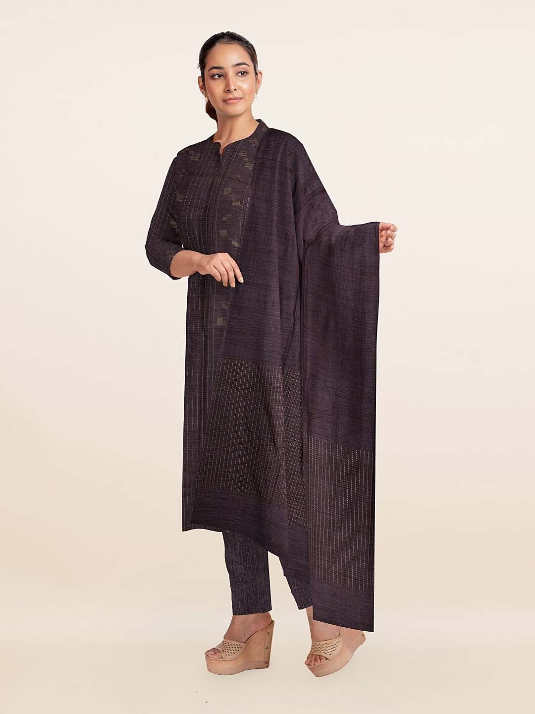 

Pothys Purple & Silver-Toned Printed Unstitched Dress Material