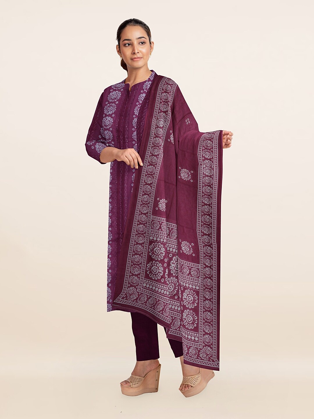 

Pothys Women Mauve & White Printed Unstitched Dress Material