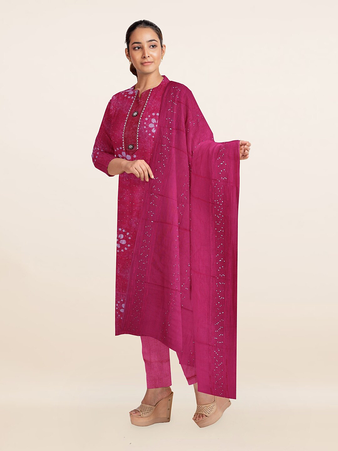 

Pothys Women Pink & White Printed Unstitched Dress Material