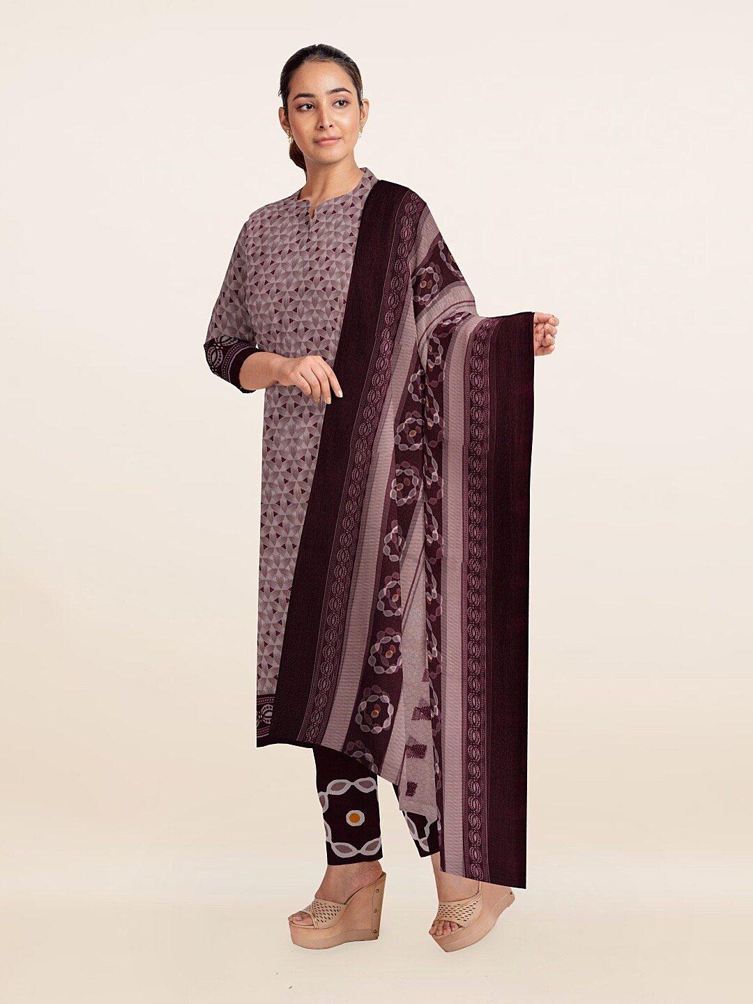 

Pothys Women Purple Printed Unstitched Dress Material