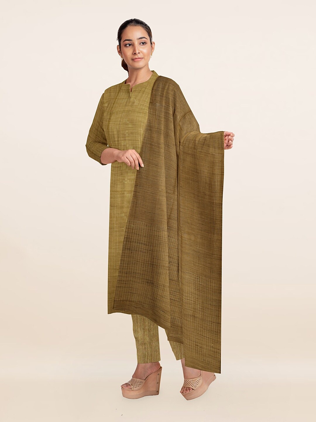 

Pothys Olive Green Embroidered Unstitched Dress Material