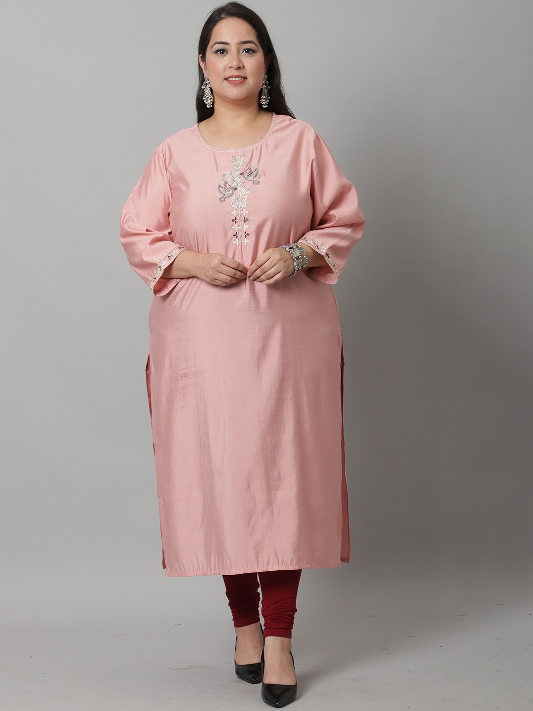 

Rajnandini Plus Size Yoke Design Thread Work Cotton Silk Kurta, Peach