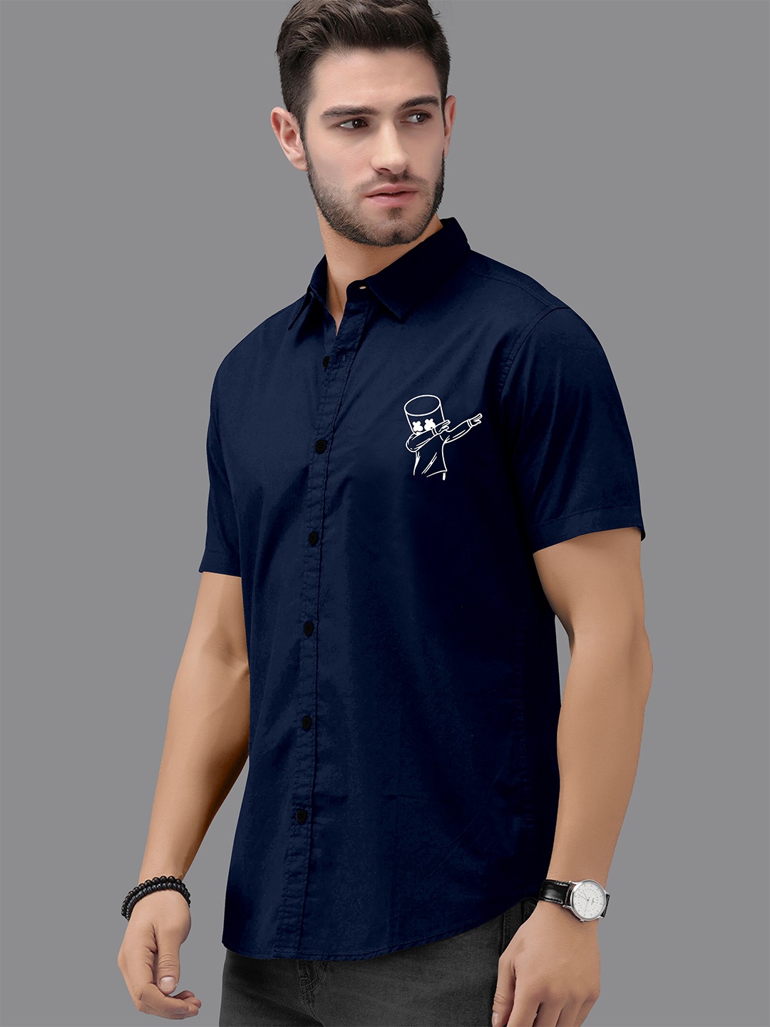 

Fashion FRICKS Men Navy Blue Classic Casual Shirt