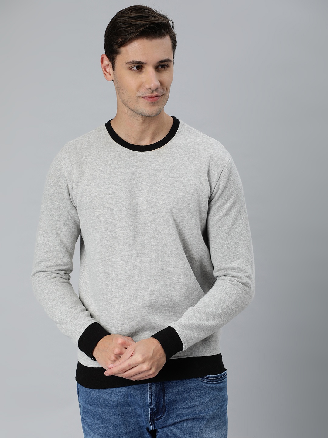 

Huetrap Grey Solid Round Neck Sweatshirt