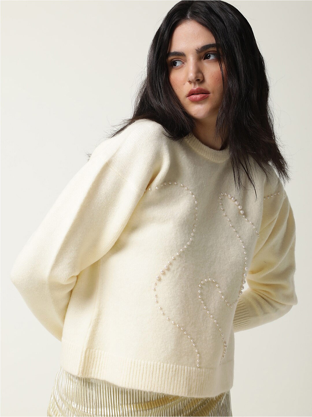 

RAREISM Women Off White Acrylic Pullover