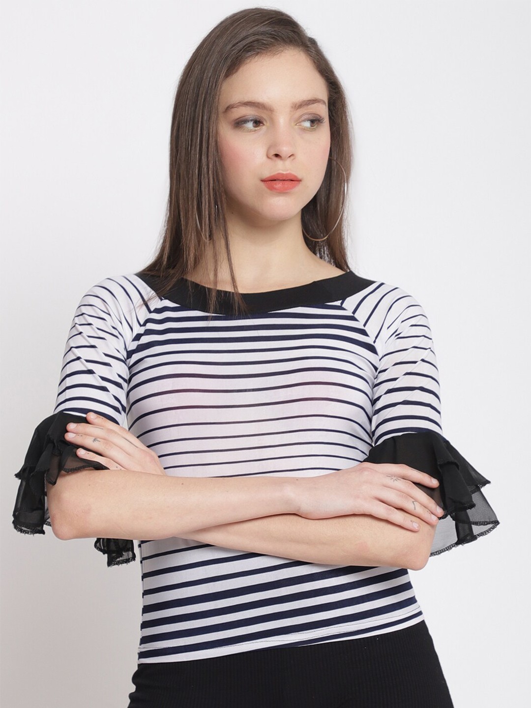 

The Mini NEEDLE Women White & Black Striped Top