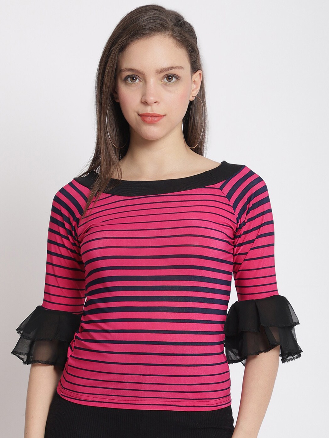 

The Mini NEEDLE Women Pink & Black Striped Top