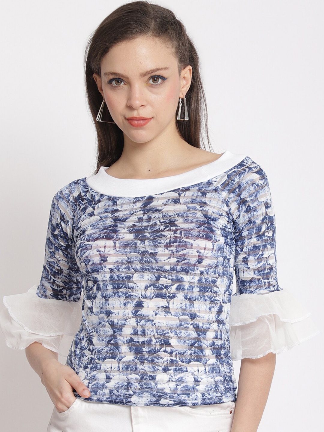 

The Mini NEEDLE Women Blue Floral Print Top