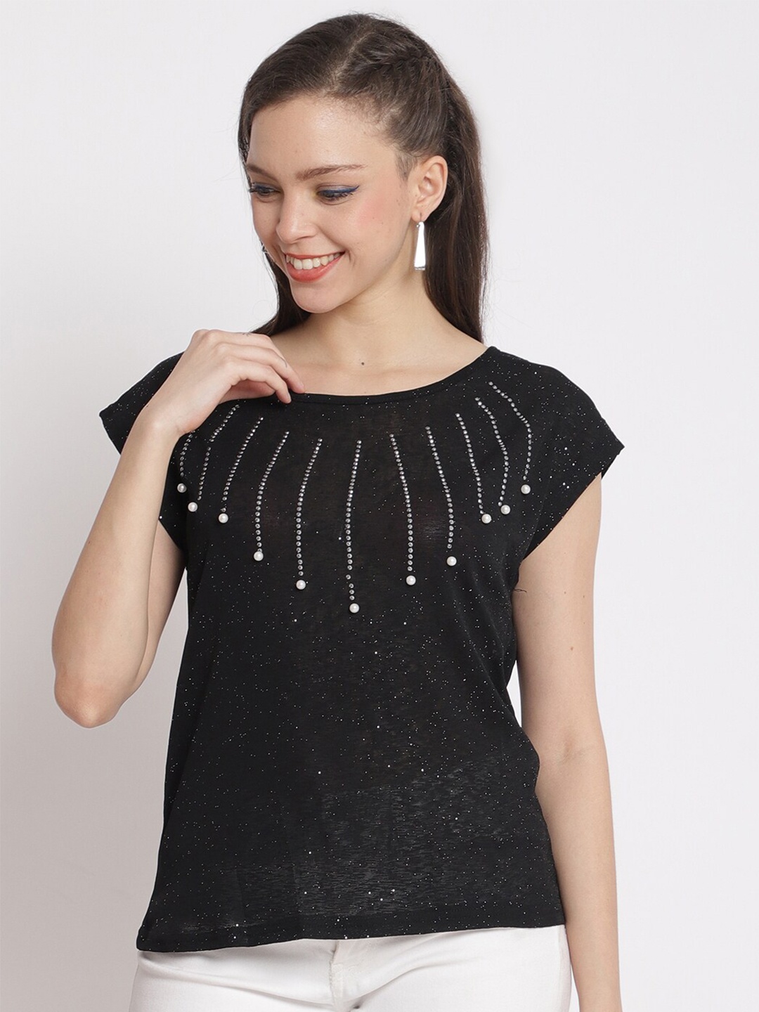 

The Mini NEEDLE Women Black Embellished Top
