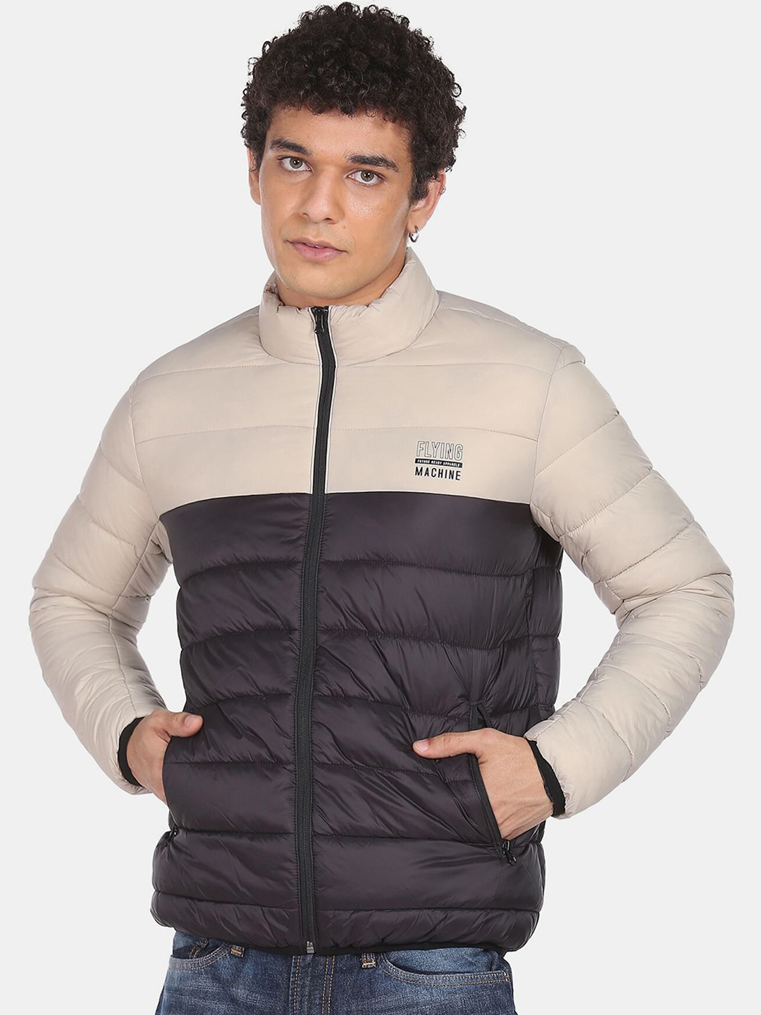 

Flying Machine Men Beige Coffee Brown Colourblocked Padded Jacket