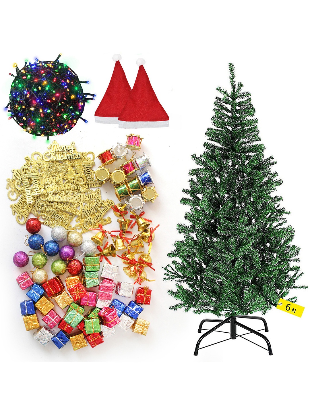 

TIED RIBBONS Green Christmas Artificial Tree 6ft with 101 Ornaments Decor