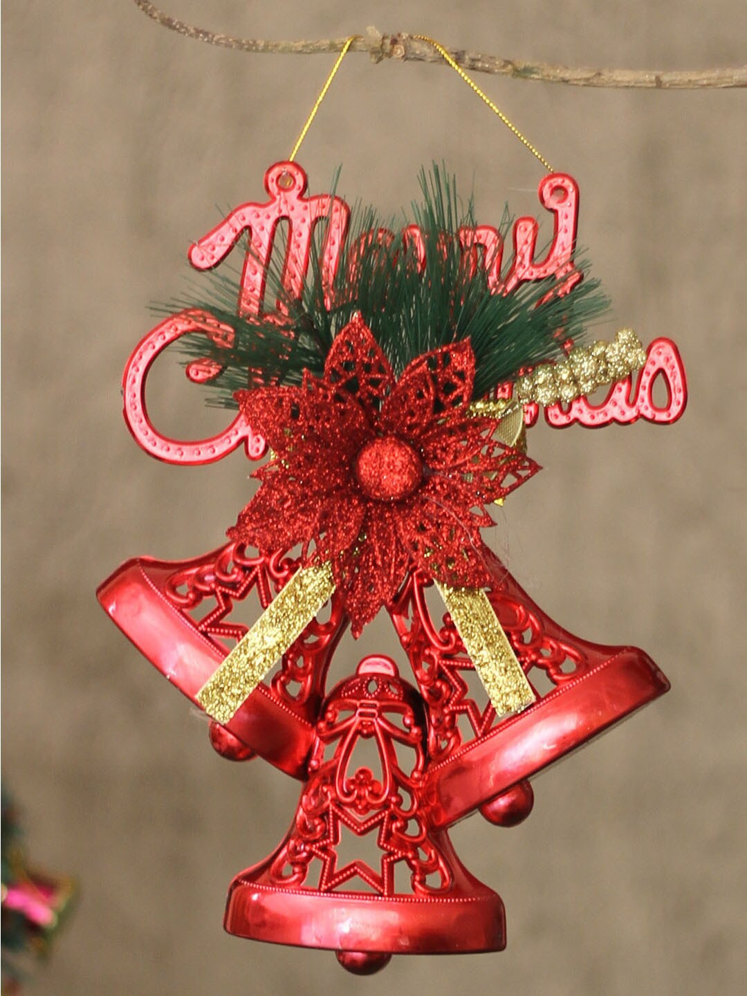 

TIED RIBBONS Set Of 2 Red Christmas Hanging Bells