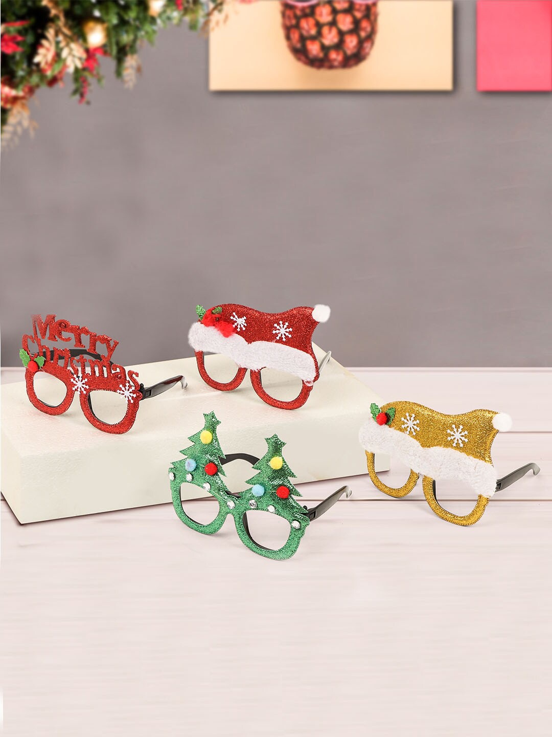 TIED RIBBONS Set of 4 Red & Green Christmas Goggles