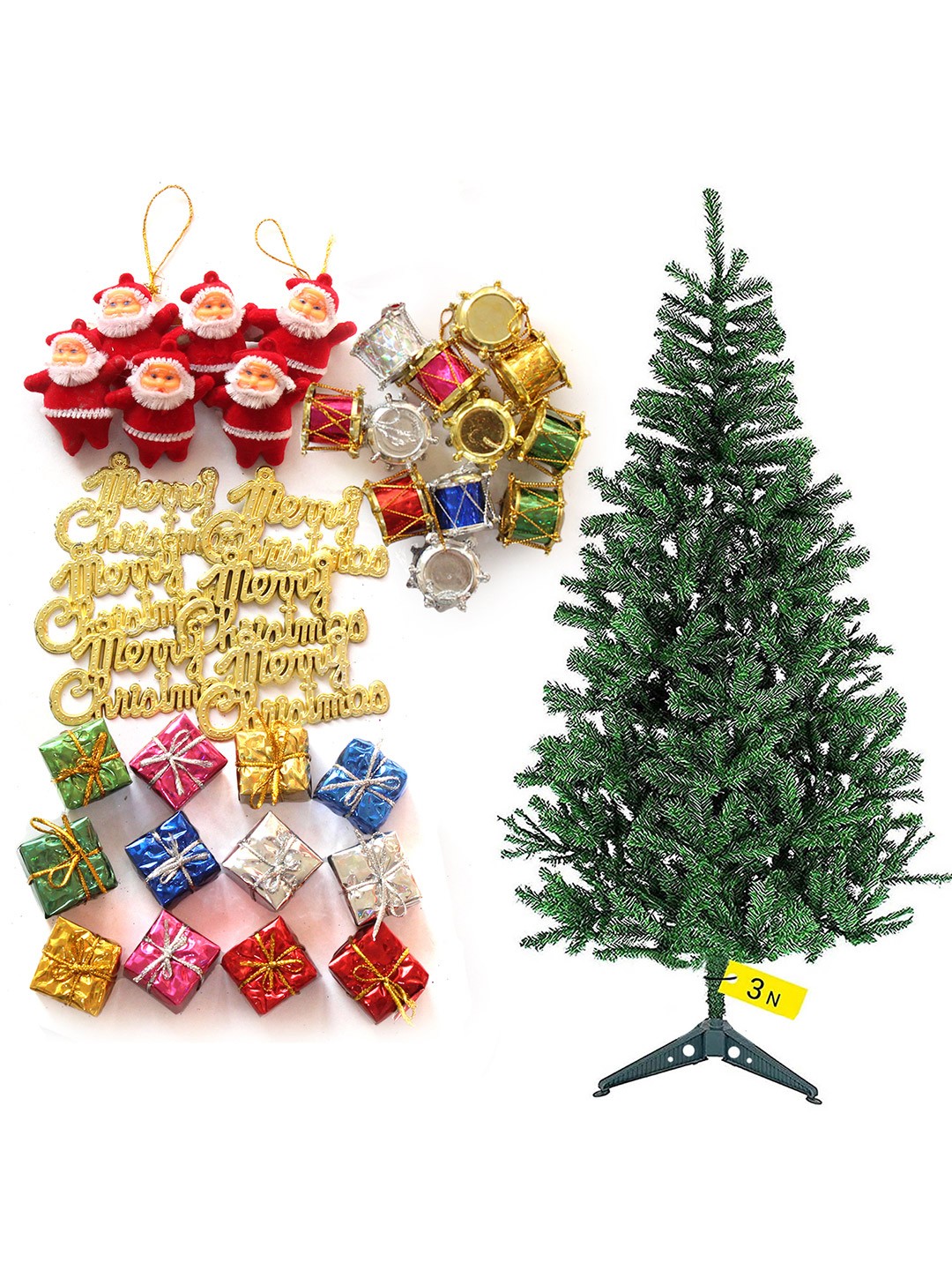 

TIED RIBBONS Green Christmas Decor Artificial Tree 3ft with 54 Ornaments Props