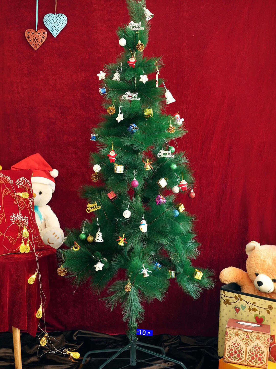 

TIED RIBBONS Green Christmas Artificial Pine Tree 10ft with 210 Ornaments Decor
