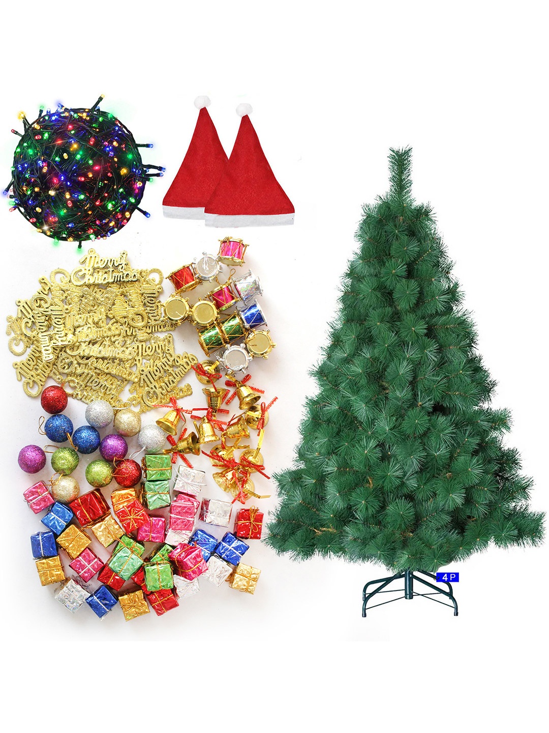 

TIED RIBBONS Green Christmas Artificial Pine Tree 4ft with 101 Ornaments Decor