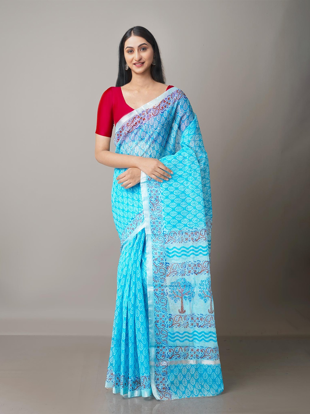 

Unnati Silks Blue & White Ethnic Motifs Pure Cotton Kota Saree