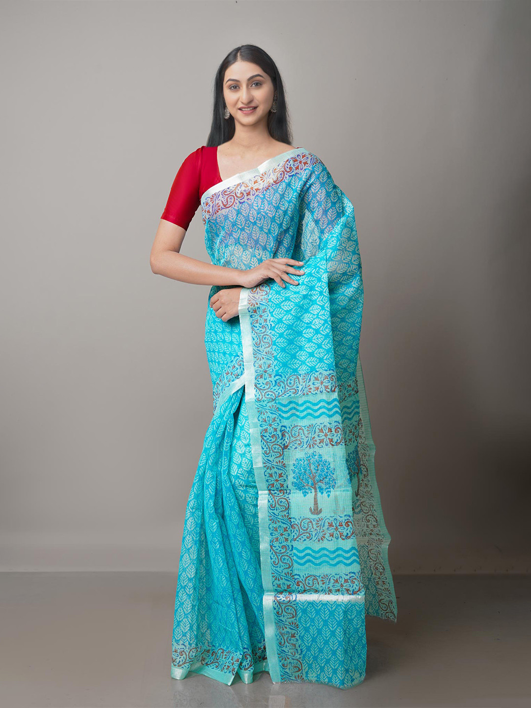 

Unnati Silks Blue & White Floral Pure Cotton Kota Saree