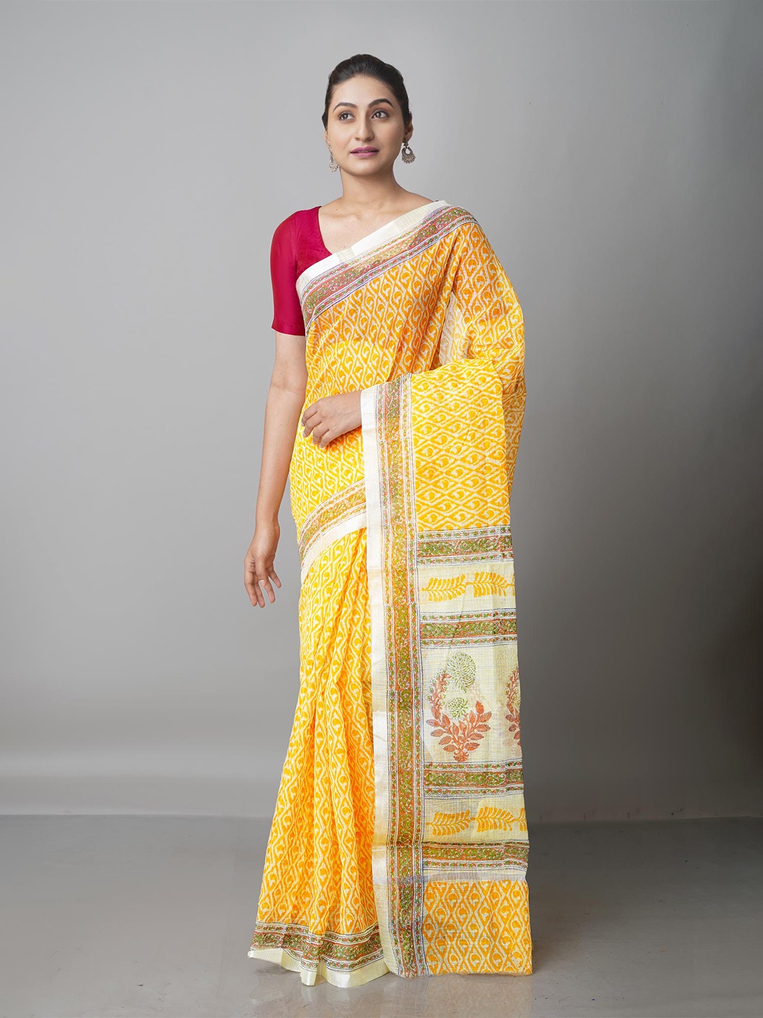 

Unnati Silks Yellow & Red Ethnic Motifs Pure Cotton Kota Saree