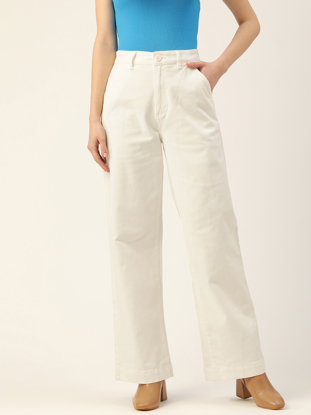 

Malachi Women White Solid Flared High-Rise Jeans