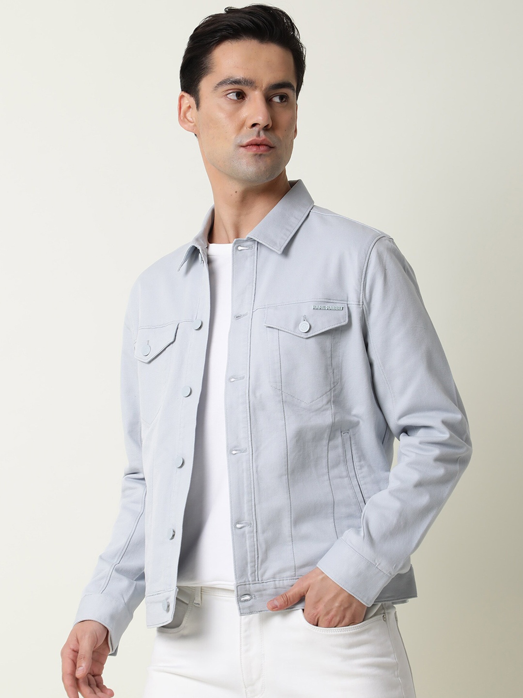 

RARE RABBIT Men Vintage Slim Fit Denim Cotton Jacket, Blue