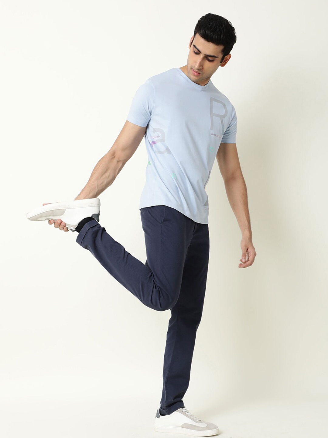 

RARE RABBIT Men Molta Typography Printed Slim Fit T-Shirt, Blue